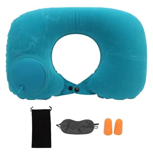 Domary U Shaped Pillow Inflatable Neck Pillow Soft Head Rest Cushion for Travel Car Office Aircraft Cervical Protection PVC Flocking Material Comfortable Warm Winter Use Proof Nozzle (D (Mint Green)) — view 6