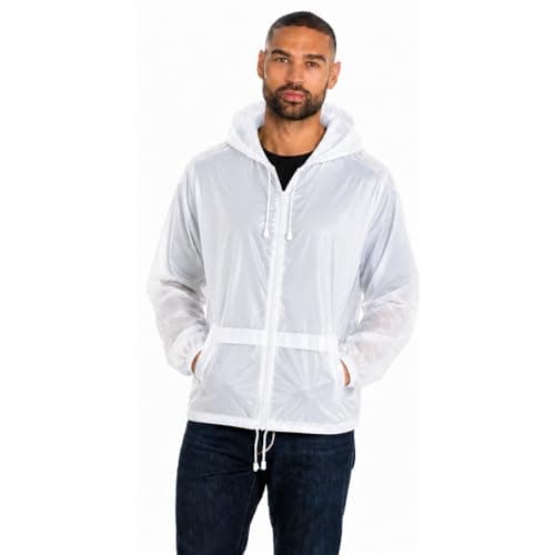 Style It Up Unisex Mens Ladies Water Resistant Plain Raincoat Kagools Jacket Hooded Cagoule (WHITE, 2XL)