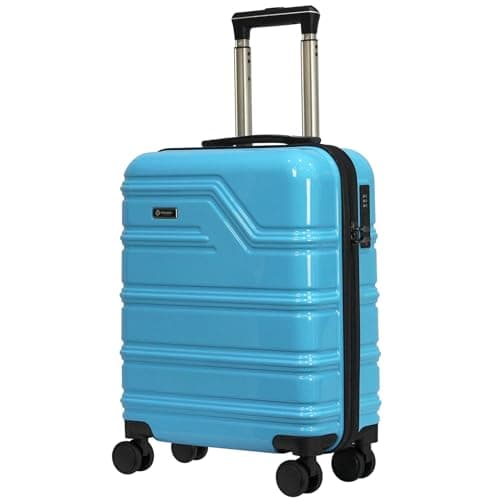 Rocklands London Lightweight 4 Wheel Hard Shell PC Luggage Suitcase Ryanair Cabin Travel Bag 55x40x20 cm - PC30 (Sky Blue)