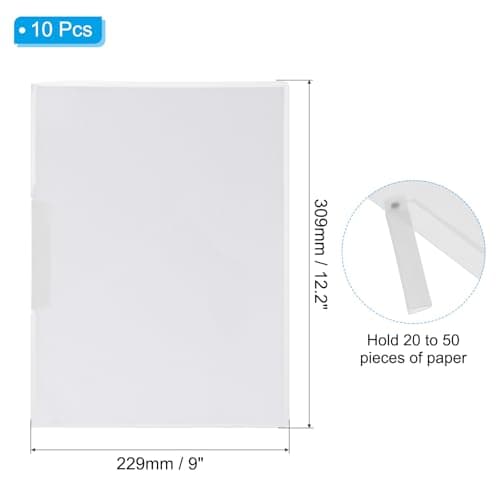 PATIKIL Plastic Folders with Mid-Side Swing Clip, 10 Pcs Report Folder Front Presentation Folders for A4 US Letter Size Paper Office Business Documents Resume, 12.2x9 Inch White — view 2