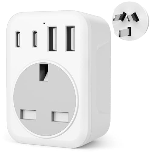 5 IN 1 UK to Australia Plug Adapter, 2500W New Zealand Travel Adapter with 2 USB C & 2 USB A,Type I Plug Adapter for Australia China Fiji Argentina