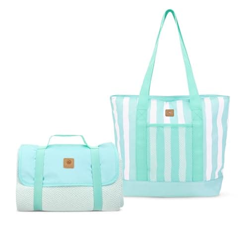 Whitesands Premium Insultated Tote Cool Bag Including Picnic Blanket, Portable Foldable 150 x 135cm Rug, 14L Picnic Basket, Keeps Food Fresh & Cool for 6 Hours