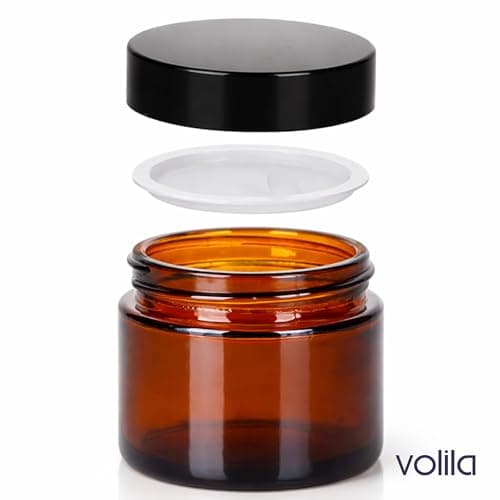 Amber Glass Jars - 8 Pack (60ml) with Lids - Brown Travel Cosmetic Containers with Spatula - UV Protection for Powder, Lotion and Cream — view 2