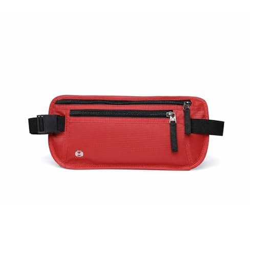 RFID Blocking Travel Money Belt - Anti-Theft Hidden Waist Wallet for Passport, Credit Cards & Phone - Security Fanny Pack for Men & Women (12 Colors), Red, Modern