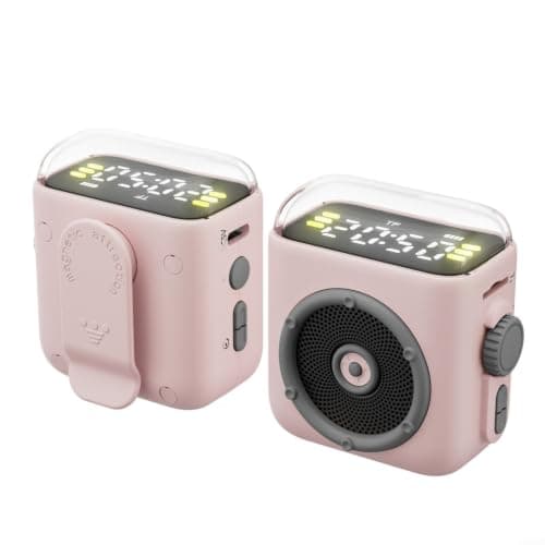 Risveglio Magnetic for Mini Speaker with Night Light and Time Display, Portable Retro Clip-On Audio Dock Outdoor Travel, 400mAh (Pink)