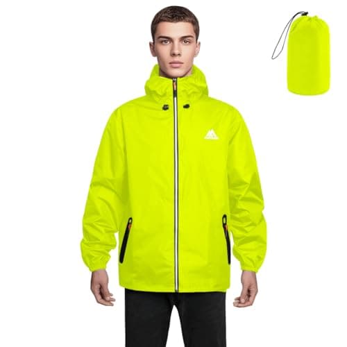 flintronic Men's Lightweight Waterproof Outdoor Jackets, Breathable Packaway Hooded Raincoat, with Reflective Strips, for Golf Fishing Cycling Travel — view 2