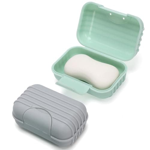 Alyvisun 2Pcs Travel Soap Case with for Shower Travel Outdoor, Green & Grey