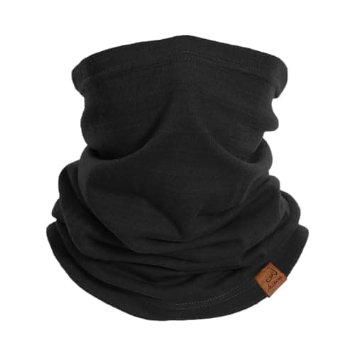 ACUSHLA 100% Merino Wool Neck Gaiter, Ski Mask Neck Warmer Unisex, Black