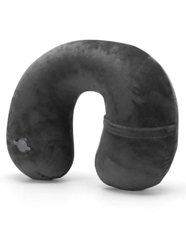 Houdian Inflatable Airplane Pillow, Neck Travel Pillows - Compact Portable Head and Neck Support Pillows in Flight, Small U Shape Headrest Cushion - Updated Valve System (black)