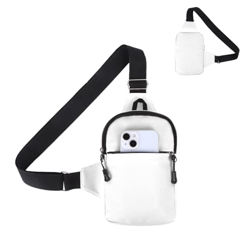Winsegom Small Sling Bag for Men Women, Water-Resistant Cross body Chest Bag, Anti-Theft Crossbody Bag with Adjustable Strap, Lightweight Shoulder Bag for Travel, Hiking, Work (White)