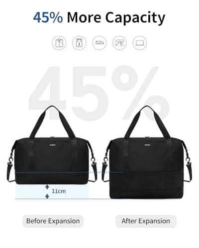 ECOHUB for Ryanair Cabin Bags 40x30x20, Expandable Underseat Hand Luggage Bag, Foldable Carry On Bag with Removable Wet Pocket, Water-Resistant Overnight Hospital Weekend Bag for Women (Black) — view 3