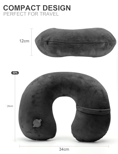 Houdian Inflatable Airplane Pillow, Neck Travel Pillows - Compact Portable Head and Neck Support Pillows in Flight, Small U Shape Headrest Cushion - Updated Valve System (black) — view 3