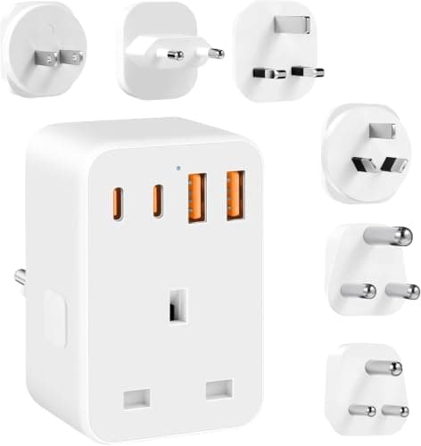 UK to Worldwide Travel Adapter,Universal Travel Plug Adaptor Set With 4 USB