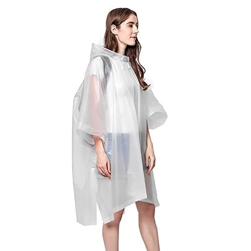 Rain Ponchos for Adults, EVA Rain Ponchos Waterproof Lightweight Rain Coat Emergency Rain Poncho for Camping Hiking Travelling Outdoor Activities (White)