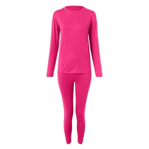 Snakell Thermal Underwear Set for Women UK Soft Crew Neck Long Sleeve Base Layer Top & Leggings Cold Weather Sets Ladies Thermal Underlayer Tops & Bottoms Multifunctional Home for Winter (S) Hot Pink — view 5