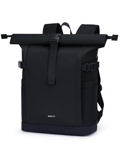 ECOHUB Women's Laptop Backpack, Rolltop Classic Black Rucksack