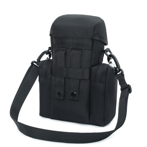 Gexgune Molle Water Bottle Pouch for 64 oz Wide Mouth Bottles - Military Grade Hydration Carrier with Adjustable Shoulder Strap, 2 Zipper Pockets & Front Mesh Pocket (Black) — view 2