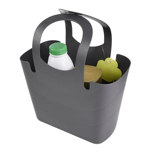Reusable Tote Shopping Carry All Bag Basket Bucket Travel Foldable Shopping Bags Plastic Large Handles Strong Multipurpose for Laundry Beach Storage Flexible (Grey, Large) — view 3