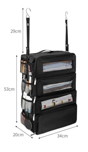 Suitcase Organizer, Travel Luggage Organizer Portable Hanging Travel Shelves Collapsible Hanging Packing Cubes for Carry on Suitcase, Black-M, M, Modern (Pure Black) — view 2