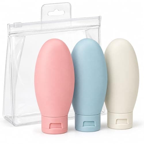 DDUP 3 Pcs Travel Bottles Set,60ML Travel Bottles & Containers,Small Mini Empty Plastic Squeeze Bottles for Travel Toiletries,Shampoo and Conditioner with Storage Bag(Multicolor)