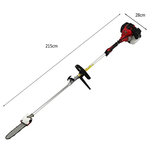 T-MECH Cordless Garden Multi Tool 5 in 1 Long Reach Hedge Trimmer Strimmer Chainsaw Grass Cutter Brush Cutter Extension Pole Petrol 52cc 1.6KW 3HP 9000RPM 2 Stroke FREE Safety Equipment — view 3