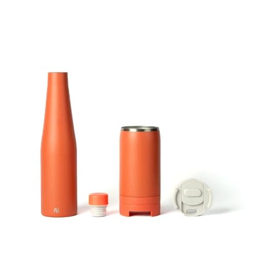 Nudge Innovations Duet: Magnetic Stackable Water Bottle and Insulated Coffee Cup, 600ml/340ml, Recycled Stainless Steel, BPA-Free Plastic, Fits Standard Cup Holder, Sunny Coral