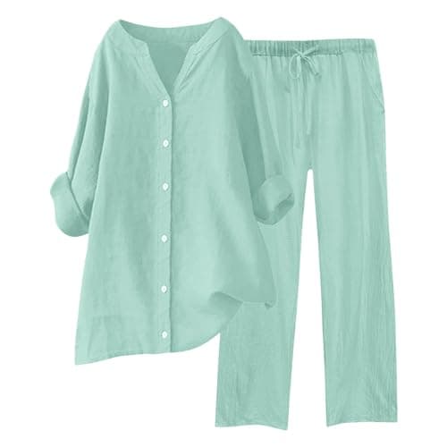 HOOUDO Maternity Co Ord Sets Ladies Tracksuit Set 2 Piece Summer Outfits Co Ord Sets 2026 Long Sleeve Blouses Tops and Wide Leg Trousers Casual Solid Loungewear Activewear