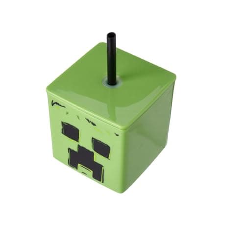 HOX Minecraft Square Soda Cup – 10 x 8.6 cm / 450 ml | BPA-Free Food-Safe Gamer Gift Mug for Boys | Wide Mouth with Removable Straw |Easy to Carry for Picnic & Travel, Green — view 4