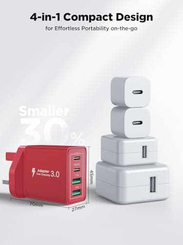 USB C Plug,40W 4-Port Fast Charger Plug Dual Port PD Power Adapter + QC Mains Wall Chargers Type C Charger Plug for iPhone 16 15 14 13 12 Pro Max 8 iPad, Samsung — view 5