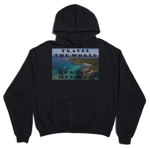 Travel the world Es Grau, Menorca Unisex Oversized Heavyweight Cotton Blend Hoodie Black X-Large