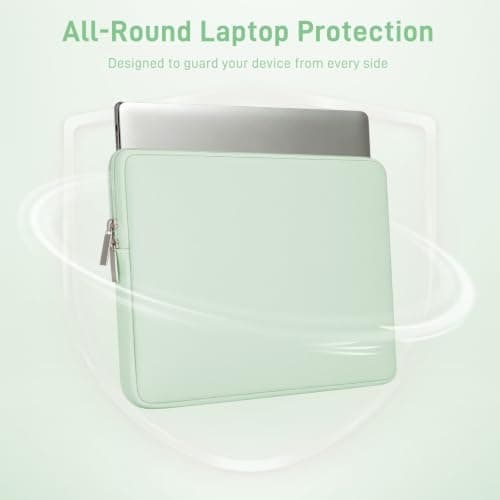 RAINYEAR 14 Inch Laptop Sleeve Premium Artificial Leather Case, Green — view 3