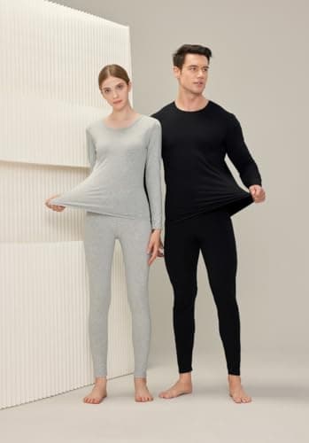 FUNSEED Women's Thermal Underwear Set Cotton Round Neck Long Sleeve Base Layers Set, Pink, Large — view 4