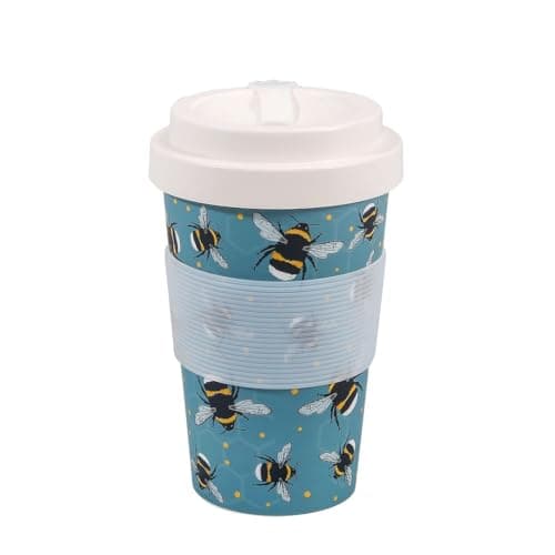 ECO CHIC Recycled Travel Coffee Cup 400ml Microwave Dishwasher Safe Plastic Travel Mug (Bumble Bee Blue)
