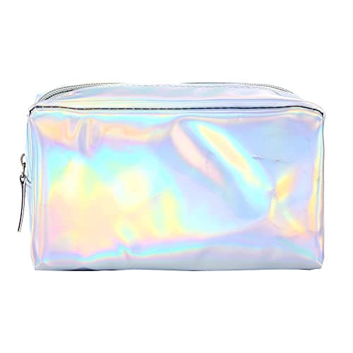 ccHuDE PU Leather Holographic Cosmetic Bag Pouch Makeup Case Toiletry Bags Make UP Organizer for Women Travel, Silver — view 3