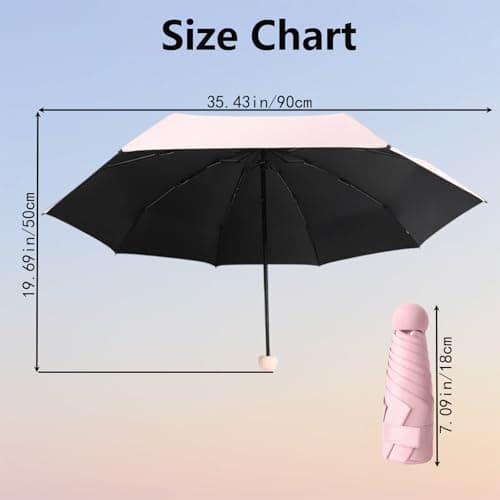 DXPETA Mini Travel UV Umbrella, 18cm Compact Pocket-Size Lightweight Folding Parasol for Sun Protection, Portable Vinyl Coating Shade for Women Girl Travel Essentials, Pink — view 2