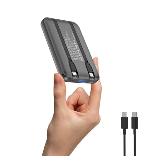 10000mAh Power Bank, YISHDA Ultra Slim Portable Charger 22.5W PD Fast Charging with 2 Built-in Cables, for iPhone 16/15/14/13/12 Series, Samsung, Android Smartphones (Black)