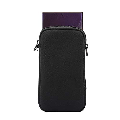 Neoprene Mobile Phone Sleeve Mesh Pocket Lanyard Case for iPhone Air,iPhone 17 16 Pro, 11 XR XS Max Samsung Galaxy S25+ 24+ S23 FE S20 FE A15 A25 A35 A55 Google Pixel 10 Pro 9, 9a 6 (L, Black) — view 2