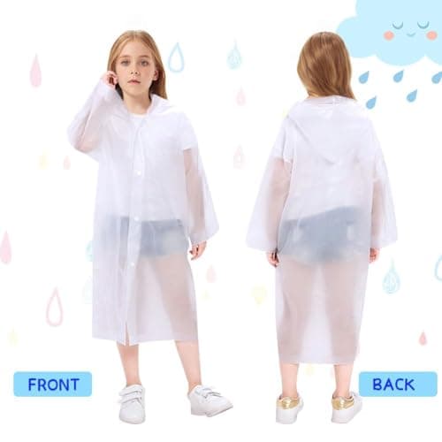 Vicloon Kids Portable Raincoat, 2 Pack Rain Poncho Kids Waterproof with Hoods and Sleeves, Reusable Rain Resistant Poncho for Camping, Emergency Situations, Travel — view 3