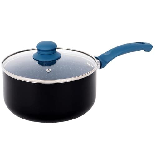 Gr8 Home Aluminium 8 Piece Marble Stone Effect Non Stick Cookware Set Ceramic Induction Frying Pan Saucepan with Lid Cooking Kitchenware (Blue) — view 2