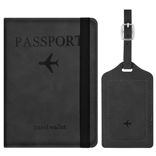 APXEL Passport Cover and Suitcase Tag Set, PU Leather Passport Covers