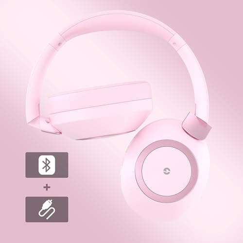 Headphones Wireless Over Ear Headphones, Fast Charging for Travel (Pink) — view 6