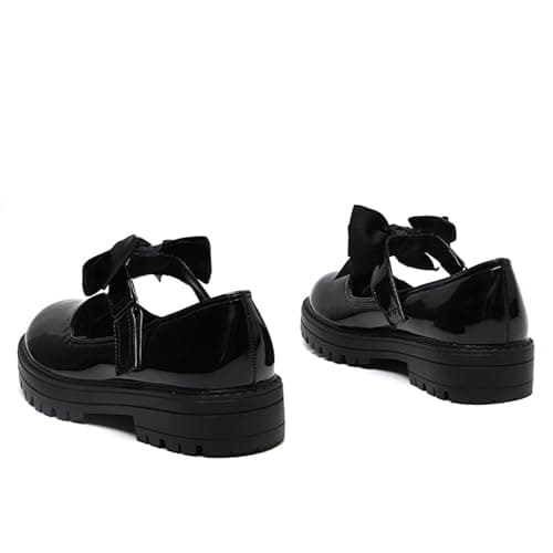 Girls Patent Black Mary Jane with Detachable Bow On Strap - Kids Back to School Comfortable Anti-Slip Flat Shoes (Black Patent, UK Footwear Size System, Big Kid, Women, Numeric, Medium, 3) — view 6