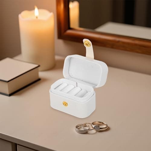 Healvian Mini Travel Ring Box 2pcs Pu Fleece White Storage Case — view 6