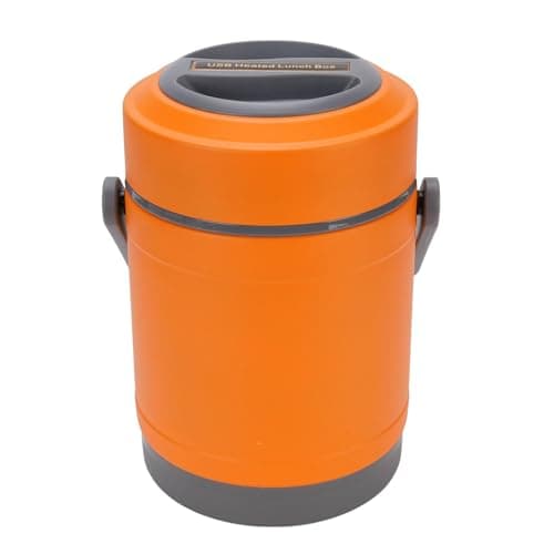 2L Thermal Cooking Pot, USB Portable Camping Pot with Leakproof Locking Lid, Stainless Steel Vacuum Thermal Cooker, Insulated Packable Travel Food Container (Orange)