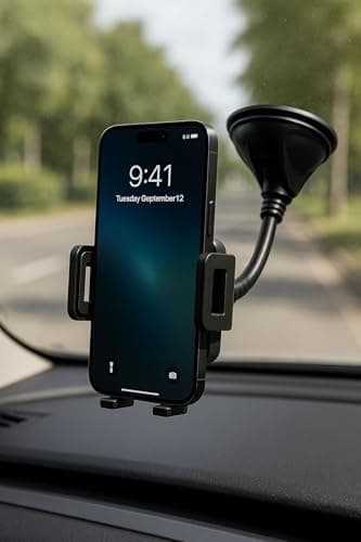 Rheme Upgraded Car Phone Holder Mount for Windscreen & Dashboard – Adjustable Phone Mount Compatible with iPhone 16 Pro/15/14/13/12 Pro Max, Samsung Galaxy & More Smartphones