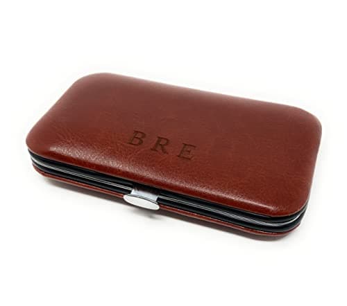 Personalised Male Travel Brown PU Leather Manicure Grooming Gift Set - Engraved Mens Gift — view 5