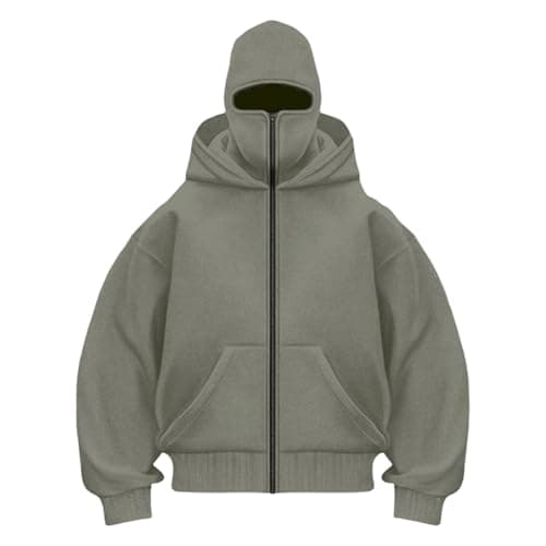 Balaclava Hoodie with Mask Built In Balaclava Full Zipper Double Hooded Coat Oversized Wind Resistant Warm Travel Hoodie with Face Mask Built In Winter Windproof Streetwear Workout Sweatshirt