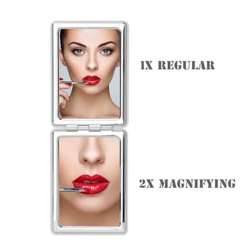 Delicate Compact Travel Vanity Mirror for Girls Women Men, Classic White 2-Sided Folding Makeup Mirrors for Pocket Purse Handbag Wallet, Portable Magnifying Slim Cosmetic Mirror with 3D Shell Pattern — view 3
