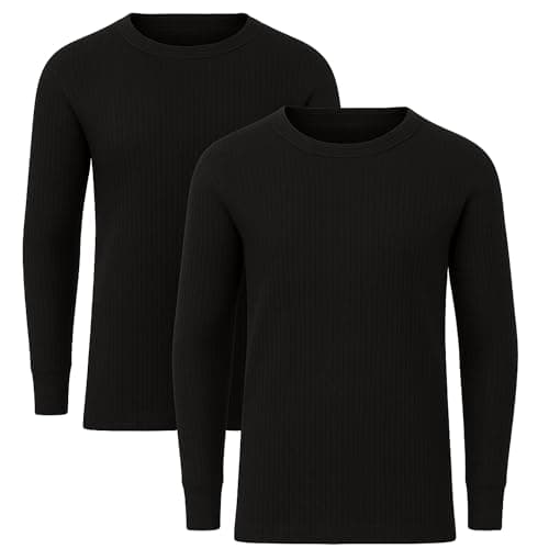 Golomak Pack of 2 Mens Thermal Long Sleeve Tops, Warm Crew Neck Base Layer Shirts for Winter Work, Hiking & Outdoor Sports – Lightweight Thermal Underwear Tops (Black, Large)