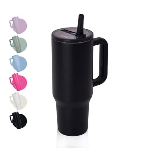 CherryKelly 40oz (1200ml) Tumbler with Handle & Flip Straw | Stainless Steel Travel Coffee Mug | Insulated Thermal Cup | Hot & Cold Drinks Water Bottle | BPA-Free - Black